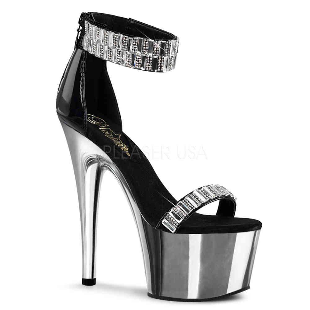 Pleaser - ADORE769RS Sandale à bride à la cheville, Pole dance chaussures - Chaussures de pole dance - Noir/Couleur argent Product image